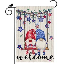 ZAEW Welcome Tree Swing Gnomes Stars Patriotic America 4th of July Memorial Day Independence Day Garden Flag Yard Flag 12x18 Inch Double Sided Small Mini Yard Outdoor Outside Holiday Decoration