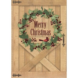 Unbranded Christmas Barn Door with Wreath Greeting Card