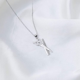 FUSTMW Hairstylist Gifts Scissor Necklace Comb Pendant Scissors Jewelry Stylist Cosmetology Student Hairdresser Gift (Scissor Necklace)
