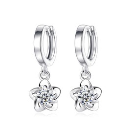 CERSLIMO Silver Flower Earrings for Women Girls, Dainty Flower Drop Earrings Paved with Tiny White Crystal, Hypoallergenic Earrings Jewellery Gifts, Dangle Earrings for Daily Wear Birthday Christmas