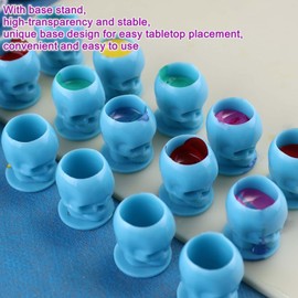 Tattoo Ink Cups with Base - 80pc Skull Design Tattoo In Caps | Self-Standing Containers for Ink & Permanent Makeup | 4-Colour Reusable Set
