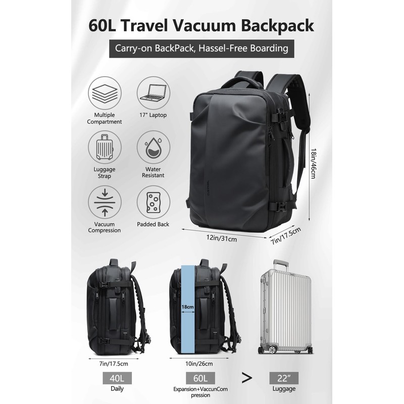 Cusangel vacuum backpack travel with pump compression,18in vac travel 45L
