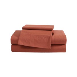Eddie Bauer - Queen Sheet Set, Washed Percale Bedding Set with Deep Pockets, Super Soft, 100% Luxury Cotton with Smooth Percale Weave (Percale Orange, Queen)