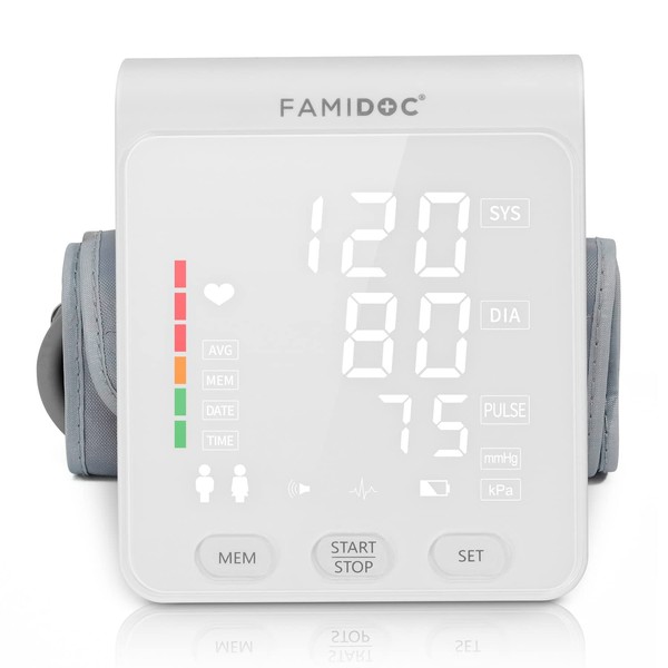 Famidoc Upper Arm Blood Pressure Monitor with Cuff 8.7"-16.5" Automatic BP Meter Machine Two Users Mode Digital Wide-Range Large Backlit Display Kit for Home Use Christmas Gift