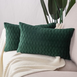 Madizz Pack of 2 Super Soft Velvet Decorative Cushion Covers with Texture Luxury Style Throw Pillow Cases Pillow Shell for Sofa Bedroom Army Green 12x20 inch Rectangular