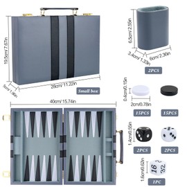 TOPTAN Backgammon Set 2 players Classic Backgammon Sets for Board Game with Premium Leather Case Portable and Travel Backgammon Set (Grey, 11inch)