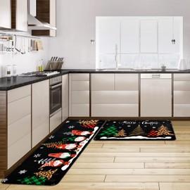 FRAMICS Merry Christmas Kitchen Rug Set of 2, Buffalo Plaid Tree Gnome Kitchen Rugs and Mats, Non Skid Washable Absorbent Kitchen Rugs for Home Laundry Bedroom, 17'' x 47''+ 17'' x 30'' Xmas Decor