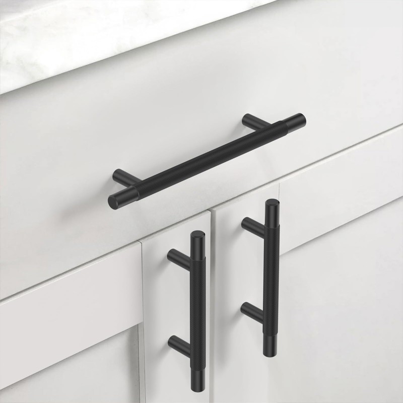 Asidrama 10 Pack 5 Inch(128mm) Matte Black Knurled Kitchen Cabinet