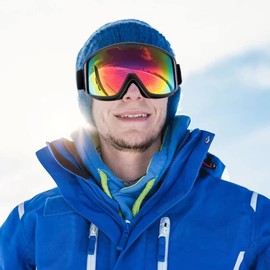 ITSCOOL Ski Goggles OTG - Over Glasses Skiing/Snowboard Goggles for Men, Women & Youth - UV Protection Black Frame Revo Lens