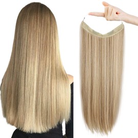 REECHO Invisible Wire Hair Extensions with Transparent Headband Adjustable Size Removable Secure Clips in Straight Secret Hairpiece for Women (24 Inch (Pack of 1), Gold Blonde Mixed)