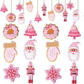 Pink Christmas Tree Ornaments Christmas Snowman Hanging Ornaments Christmas Santa Claus Snowflake Ornaments for Winter Xmas Party Pink Hanging Charms 12 Pieces