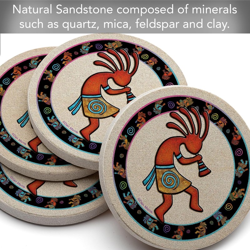 Thirstystone Kokopelli Toss Natural Sandstone Coaster 4 Pack Eco-Friendly, Absorbent,