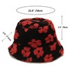 Winter Warm Plush Fuzzy Bucket Hat Faux Fur Daisy Flowers