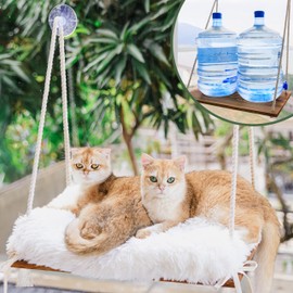 Large Cat Window Perch with Industrial-Grade Suction Cups - Solid Pine Wood Hammock Bed, Soft Cushion - 42 lb Capacity for Heavy Cats Inside