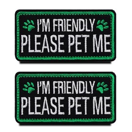 2 Packs I am Friendly Please Pet Me Funny ESA Animals Vests/Harnesses Patch Hook & Loop Embroidered Fastener Dog Badge Emblem for Service Working Guide Dog Animals Harness