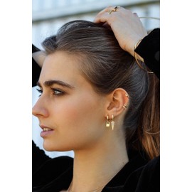 sovesi Gold Spike Huggie Hoop Earrings for Women 14k Really Gold Plated CZ Spike Huggy Hoop Sleeper Earrings