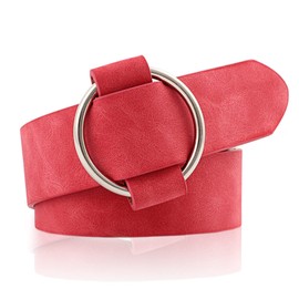 NiceYnn Womens Waist Belts Without Hole and Pin - Slim PU Leather Round Alloy Buckle Adjustable 3cm Wide Dress Belts for Jeans Dresses Pants Coat Red