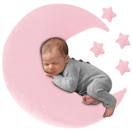 Newborn Posing Pillow, Baby Crescent Star Shaped Photography Props, Infant Moon Pillow, New Born Nursing Pillow Photoshoot Props Set for Photo Studio, Room Decor, Baby Shower (Pink)