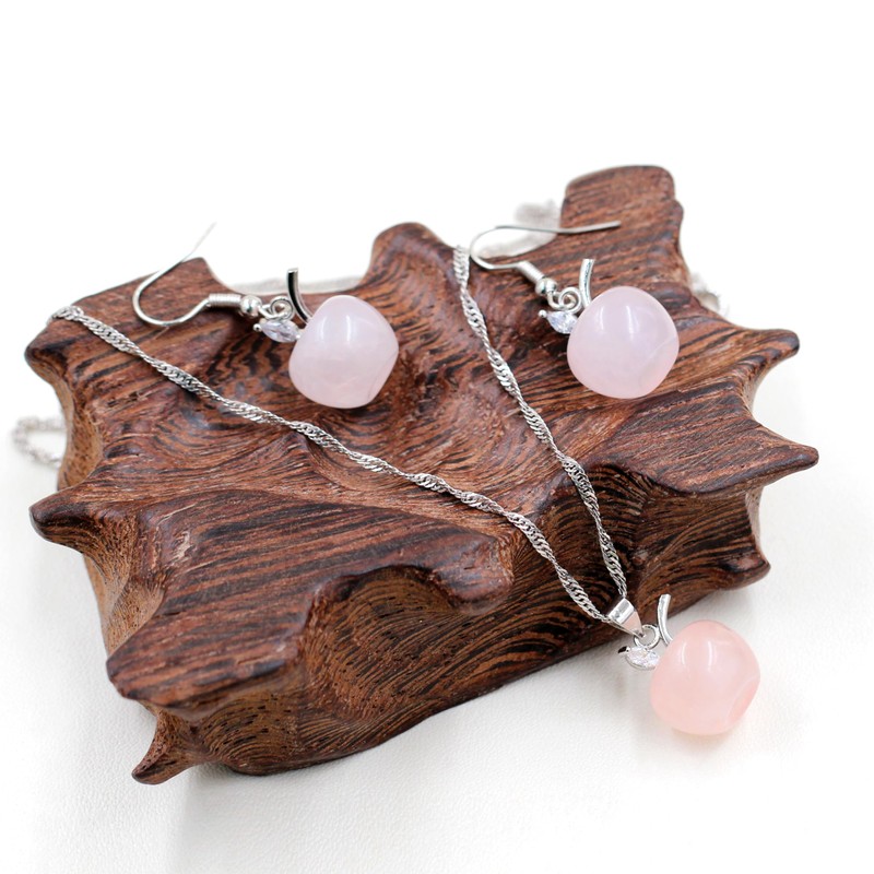 JunyiDIY Apple Pendant Earrings for Women | Pink Rose Quartz
