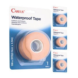 CAREUS Super Absolute Waterproof Tape,Latex Free, Felixible Foam Medical Tape - 1 Inch x 5 Yards, Secures Dressing and Keeps Wounds Dry, Flexible and Long-Lasting - 4 Rolls Set for Wound Care