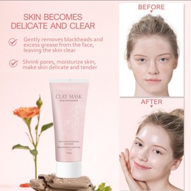 Pink Kaolin Clay Face Mask,Deep Clean Hydrating Clay Mask with Rose and Niacinamide, 120g, Korean Relief Mud Masks for Moisturizing & Smooth Skin, Pores Minimizers