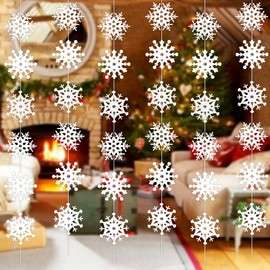 White Snowflake Hanging Ornaments Christmas Decoration,36 PCS Hollow-Out Snowflake Decoration with 6 Hanging String Rope for Christmas Tree Decorations Birthday Winner Xmas Party Decor