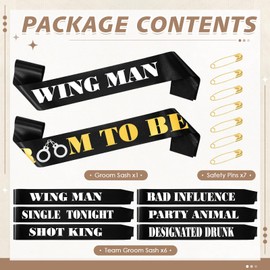 Daifunli 7 Pack Bachelor Party Sash Team Groom Groomsmen Groom to Be Sash for Men Bachelor Party Favors Accessories Supplies Decorations Gifts(Funny Style)