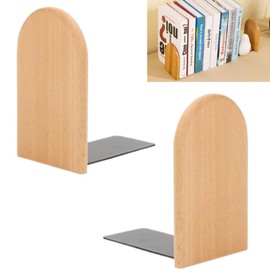 KARBAG Book Ends, 2 Pack Natural Bamboo Bookend Heavy Duty Bookends Walnut Wood Bookends Wooden Book Stopper Bookshelf Ends Decorative Book Ends for Shelves Office Home School Dorm Library(Round Head)