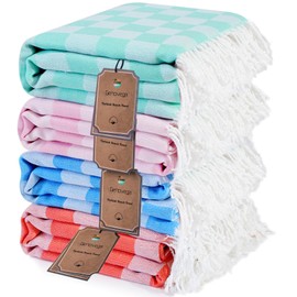 4 Packs Checkered Plaid Turkish Beach Towel Beach Blanket Sandproof Fast Drying Extra Palm Spring Cabo San Lucas Venice Trip Essentials Pueto Vallarta Nassau Cosaster Accessories Resort Key West