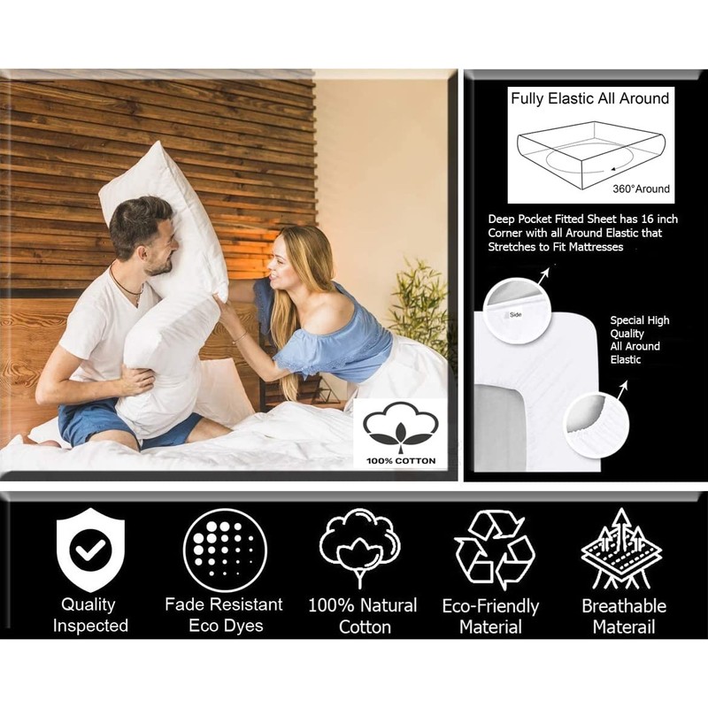 Extra Deep Fitted Sheet 40CM Deep Fully Elasticated 100% Egyptian