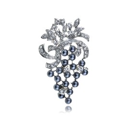 Alilang Silvery Tone Shine Clear Rhinestones Faux Pearls Grape Fruit Brooch Pin
