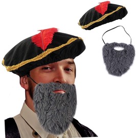 Tigerdoe Renaissance Hat - Medieval Hat with Beard - 2 Pc Set - Minstrel Costume- Renaissance Costume Accessories