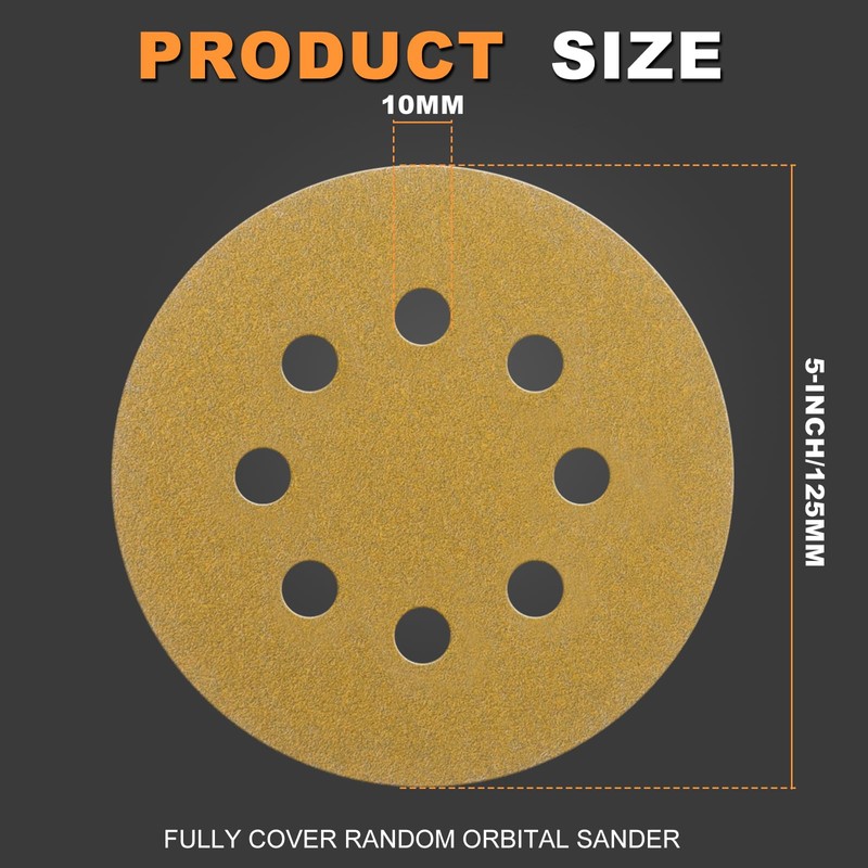 BMOTL 400 Grit Sanding Discs 5-Inch 8-Hole: 50Pcs Hook &