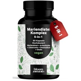 Milk Thistle Artichoke Dandelion Complex High Dose - 90 Capsules - 5-in-1 Complex with Milk Thistle, Artichoke, Dandelion, Desmodium & Choline - Vegan, Laboratory Tested