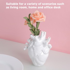 Heart Vase Sculpture, Heart Shaped Decor Flower Pot, Modern Exquisite Planter Pot Desk Table Ornament Decoration for Home Office Bedroom Wedding (White)