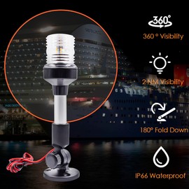 Acelane 9 Inch Marine Fold-Down Stern Light, 360° All-Round White LED Anchor Light for Boats 180° Adjustable IP66 Waterproof Pontoon & Deck Navigation Light