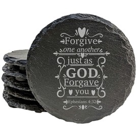 Faith and Hope: Laser Etched "Bible Verse Coasters": "Forgive One Another" - Round Slate - set of 5