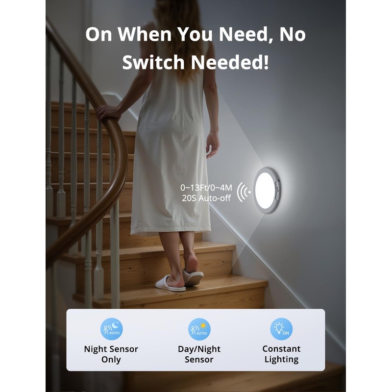 Combuh 4-Pack Battery Powered Motion Sensor Light, 7.48" IP44 Waterproof