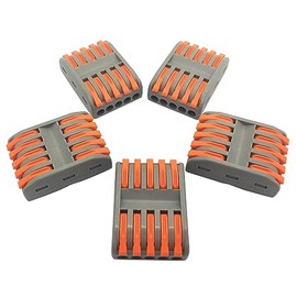 MTUERANC Wire Connectors, Compact Lever Wire Connectors Wire Terminals 5 Into 5 Out Splicing Wire Connector, Valve in-Line Connector for Quick Connect 28-12 AWG (SPL-5 5PCS)