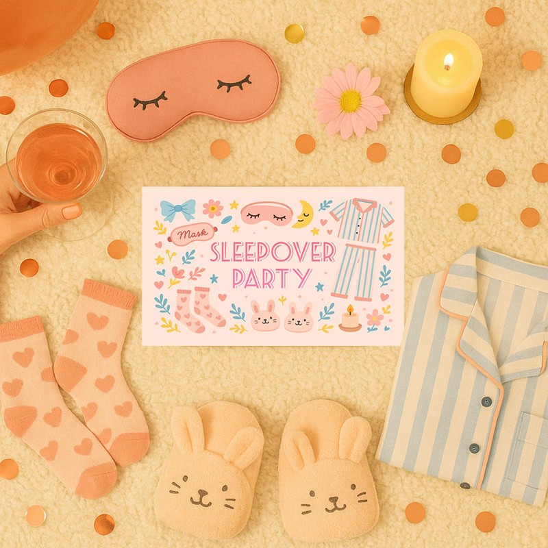 20 Double Sided Sleepover Party Invitations for Girls, Colorful Unique
