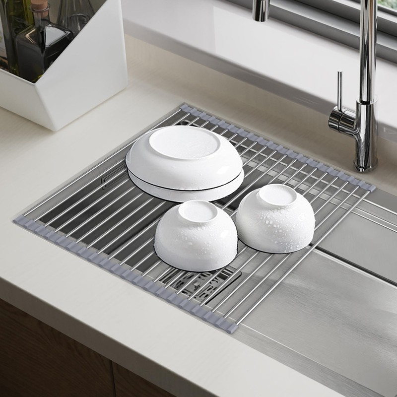 cenglng roll Dish Rack for Kitchen， Silicone Wrapped Dish Drying