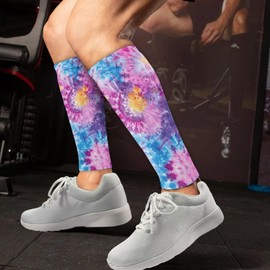 TOADDMOS Blue Pink Tie Dye 1 Pair Calf Compression Sleeves for Women Men Leg Compression Sleeve Calf Brace for Support Running Shin Splints