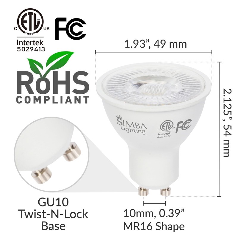 Simba Lighting LED GU10 5W ETL Listed Dimmable Spot Light