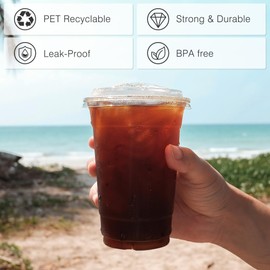 SEQUEDA 100 Pack 16 Oz Plastic Cups With Strawless Sip-Lids, Disposable Clear Coffee Cups with lids for Cold Beverages, and To-Go Drinks