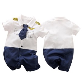COOKY.D Baby Boy Gentleman Romper Suits Infant Toddler Short Sleeve Cotton Wedding Outfits Waistcoat 9-12 Months,Captain