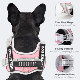 UPET No Pull Dog Harness, Reflective Heavy Duty Adjustable Service Puppy Emotional Support Vest for Small, Medium, and Large Dogs Walking, Includes 1Dog Seat Belt & 2Removable Tags.(Pink M)