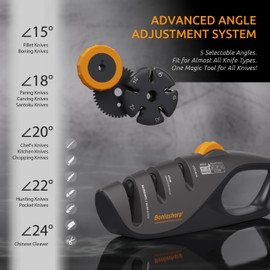 5-Angle Adjustable Knife Sharpener for Kitchen, Scissors & Pocket Knives – Precision 15°-24° Sharpening, Safe Non-Slip Base, Ergonomic Handle, Coarse & Fine Slots