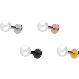 PIERCINGLINE Titanium Labret with Internal Thread Synthetic Pearl Piercing Ear Helix Lobe Tragus Choice of Colours and Sizes, Titanium Faux Pearl