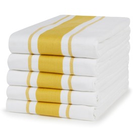 100% Cotton Tea Towel - Mustard Stripe Pattern, Pack of 5 | Kitchen Towel Set | Absorbent, Strong, Quick Dry & Machine Washable | Home Decor & Bathroom Accessories