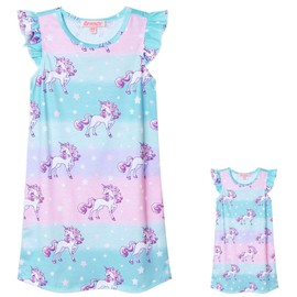 QPANCY Girls Nightgown Matching 18 inch Doll Unicorn Pajama Nightdress Sleepwear 4t 5t